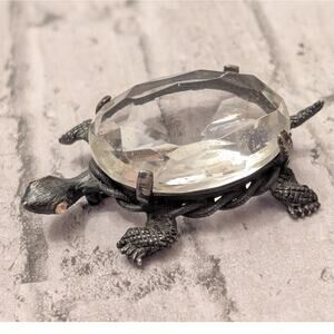 Vtg Jeanne Turtle Brooch with Glass Home
